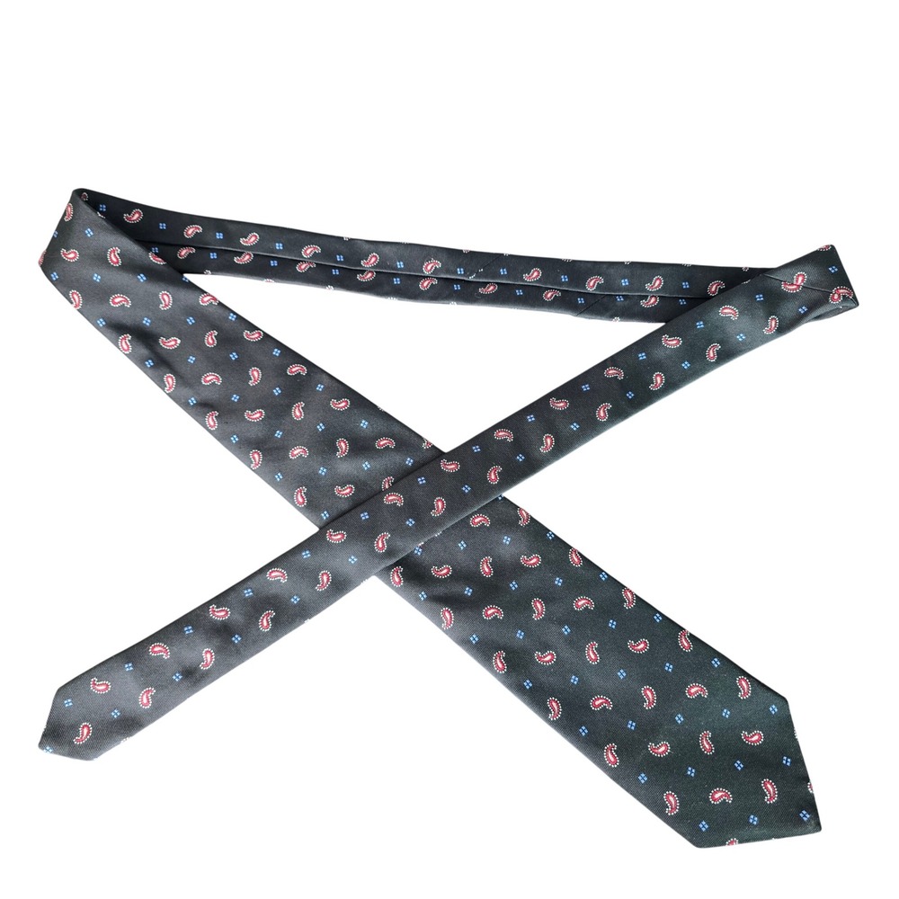 Brooks Brothers Makers and Merchants Silk Tie Black‎ Paisley Red Blue Geometric